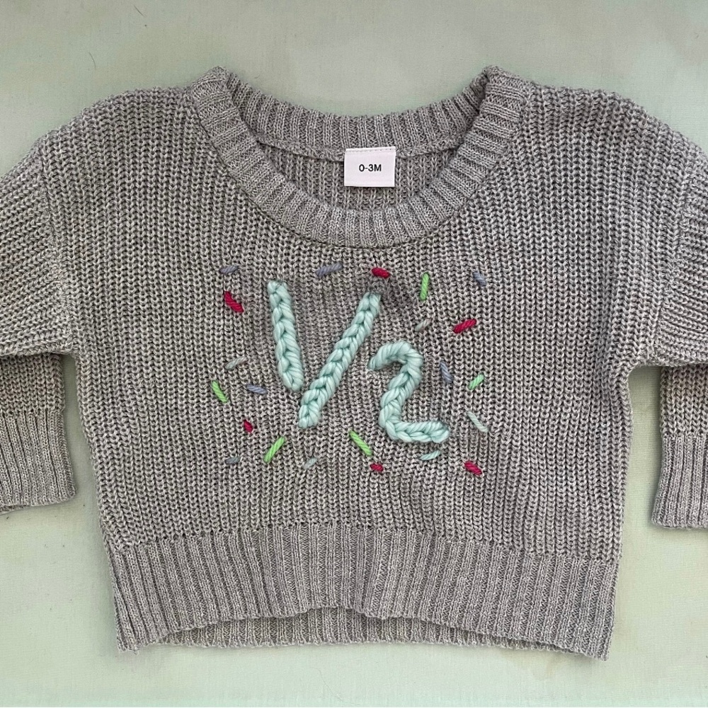 Size 3-6M sweater for half-birthday baby girl hand embroidered